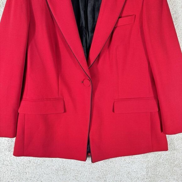 Escada Long Line Blazer Jacket Women's 44 Cherry Red Wool Single Button Pockets - Picture 4 of 11